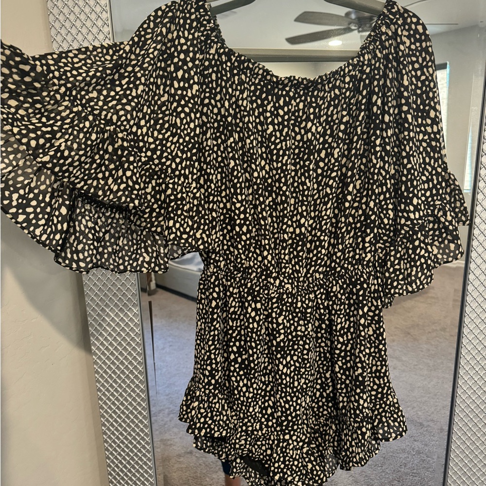 Black and White Polka Dot Off-Shoulder Dress